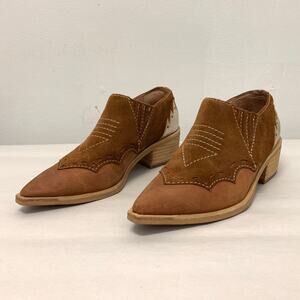 Linea Paolo Shoes Women 5M Suede Camel Brown Warner Western Booties Festival